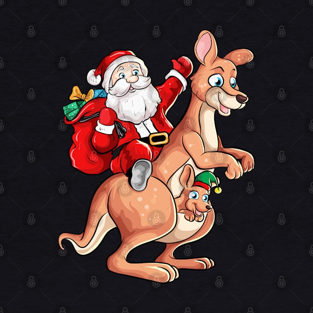 Santa Riding Kangaroo Australian Christmas by E